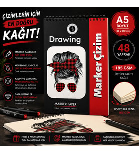 DreamArt Galery A5 Marker Defter Profesyonel Marker Çizim Defteri 48 Yaprak Üstten Spiralli