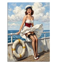 Gemide Can Simitli Pin-Up Kız Dekoratif Kanvas - Mdf Ahşap Tablo