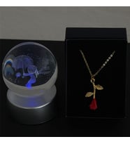 Küçük Prens Şemsiyeli Model Cam Küre Işıklı & Gül Kolye Özel Kutulu Set