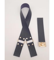 Angel Çanta Aksesuar 70x4 cm Suni Deri Çanta Saplı Kapaklı Lacivert Çanta Seti Light Gold Metalli