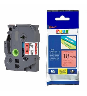 PUUN®Brother P-Touch TZE-441 18MM x 8m Kırmızı Üzerine Siyah Muadil Laminasyon Etiket Şeridi (Çok Renkli)