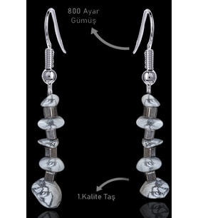 Sertifikalı Kırık Taşlı Model Havlit Taşı Küpe (Beyaz)