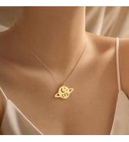 Kişiye Özel 925 Ayar Gümüş Satürn Model Harf Kolye (Gold)