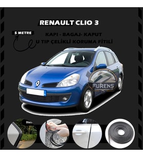 Renault Clio 3 Oto Araç Kapı Koruma Fitili 5metre Parlak Siyah Renk
