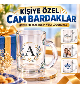 Şeffaf Cam Kupa Bardak(istenilen baskıyla)
