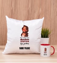 Kişiye Özel Kudurtayım Diye Tasarım Esprili Kare Yastık ve Kırmızı Kupa
