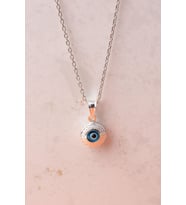 Nazar Boncuğu Yuvarlak Mavi Göz 925 Ayar Gümüş Kolye KL-0910 (Silver)