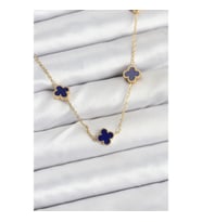 Mey İthalat® 316L Çelik Zincir Gold Renk Lacivert Baby Boy Yonca Kadın Kolye