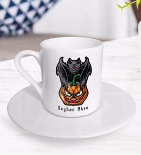BK Gift Kişiye Özel Happy Halloween Tasarımlı Türk Kahvesi Fincanı-6