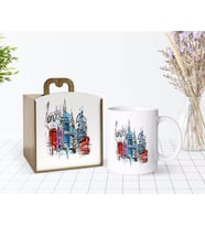 BK Gift Kişiye Özel Ahşap Kutuda London Tasarımlı Beyaz Kupa Bardak-4