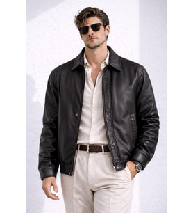 Erkek Beli Lastikli İç Cepli Suni Deri Bomber Oversize Ceket (Siyah)