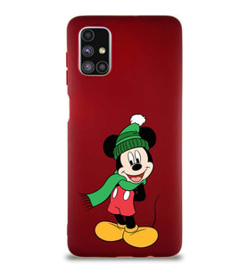 Samsung Galaxy M51 Soft Premier Kapak Mickey Mouse-G Tasarımlı Silikon Kılıf - Mürdüm (Şeffaf)