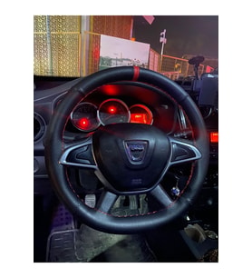DİKİŞLİ DERİ DİREKSİYON KILIFI NOKTALI/DAMARLI KIRMIZI YÜZÜK/DİKİŞ DACİA İÇİN HIZLI KARGO