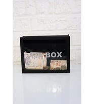 Ahşap Önü Şeffaf Pleksili Özel Yapım Kilitli Siyah Tip Box Kumbara