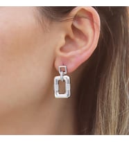 Dörtgen Taşlı Trend Gümüş Küpe