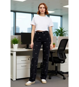 Kadın Fiyonk Nakışlı Wide Leg Jean Pantolon Fonksiyonel Dayanıklı Kaliteli Konforlu Modern