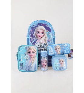 DEKOMUS LİSANSLI ELSA FROZEN OKUL ÇANTASI,KALEM ÇANTASI,BESLENME ÇANTASI,BESLENME KABI VE 500 ML MATARA OKUL SETİ (Mor)