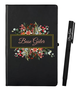 Kişiye Özel İş Arkadaşına Hediye Siyah Defter ve Siyah Roller Kalem Seti