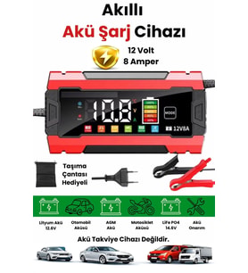 12V 8A Akıllı Akü Şarj Cihazı 12V 8A LCD Ekranlı Pulse Repair Otomatik Akü Şarj & Desülfatör