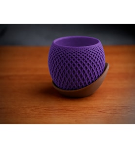 3D Baskı Küre Saksı - Kafes Dokulu İki Parçalı Dekoratif Saksı - Mor-Kahverengi