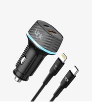C435 PD/QC 55W Süper Hızlı Araç Şarj Adaptörü + 30W Lightning Kablo (Siyah)