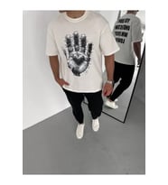 Unisex Bisiklet Yaka Baskılı Oversize T-Shirt - Beyaz