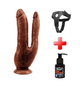 OdinsShop Belden Bağlamalı İki Uçlu Vantuzlu Realistik Çatal Melez Dildo Penis