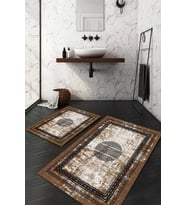 Dijital Baskılı Kaymaz Taban Yıkanabilir 2'li Klozet Takımı Banyo Paspası NDKZ-HT-679 (Kahverengi)