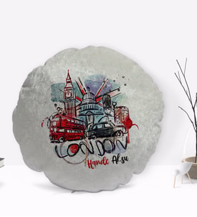 BK Gift Kişiye Özel İsimli London Tasarımlı Yuvarlak Dekoratif Kırlent Yastık-1