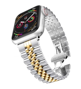 Apple Watch 2/3/4/5/6/7/8/Se/Ultra 42 44 45 49MM Uyumlu Çelik Baklalı Metal Kordon Gümüş Gold