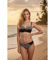 Kadın Siyah Beyaz Zebra Desenli Straplez Bikini Takımı