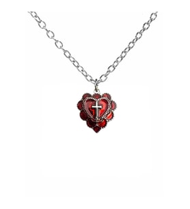 Gothic Cross Red Heart Unisex Kolye – Tutkunun Haçla Buluştuğu Nokta (Gümüş)