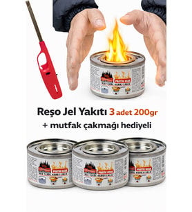 Çakmak Hediyeli Reşo Jel Yakıt Teneke Kutu 200 Gr Net 3 Adet Osmalı Ocak Yakıtı Kanp Piknik Yakıtı