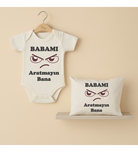Pia Baby B32 %100 Pamuk Babamı Aratmayın Bana Yazılı Tasarlanabilir Bebek Body Ve Yastık Kılıfı (Ekru)