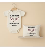 Pia Baby B32 %100 Pamuk Babamı Aratmayın Bana Yazılı Tasarlanabilir Bebek Body Ve Yastık Kılıfı (Ekru)