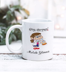 Kimya Öğretmeni Tasarımlı Kişiye Özel Kupa Bardak (Beyaz)