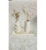 3 lü Kare Tabaklı İskandinav ve Bohem Model Vazo Dekorasyon Set