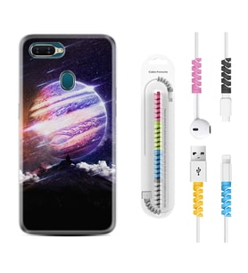 Oppo A5S A15 A16 A54 A55 A73 A74 Kılıf Kablo Koruma Spiral Silikon Super Planet 1797