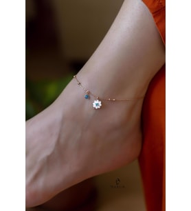 Göz Çiçek Beyaz Papatya Mine 925 Ayar Gümüş Halhal Rose (Rose-Beyaz)