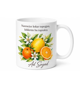 Mersin Narenciyesi Temalı Baskılı Kupa Bardak Hediye Porselen Mug