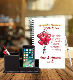 Sevgililer Gününe Özel Ahşap Defter Kalem & Deri Kaplama Kalemlik Hediye Seti 28