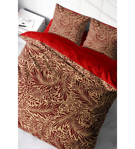 Lastikli Çarşaflı %100 Pamuk Saten Çift Kişilik Nevresim Takımı Red Leaf