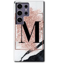 Galaxy S24 Ultra Kılıf HD Desen Baskılı Kılıf - Pembe Mermer Desenli M Harfi
