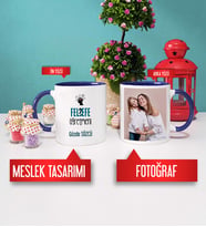 Felsefe Öğretmenine Hediye Felsefe Öğretmeni Kupa Bardak Lacivert Fotoğraflı