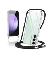 Teknomoda Samsung Galaxy S24 ile uyumlu Kılıf Boyun Omuz Askılı iPli Anti Şok Korumalı Şeffaf Silikon Siyah iPli