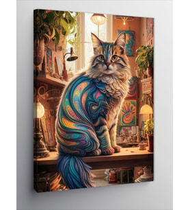 Kanvas Tablo Renkli Kedi