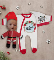 BK Gift Kişiye Özel Yılbaşı Temalı Tulum Zıbın Kukuletalı Şapka ve Bebek Yastık Hediye Seti-2