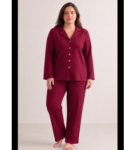 Night Kadın Rahat Puantiyeli Düğmeli Pijama Takımı 824