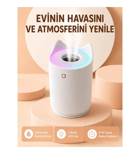 Mey İthalat® Hava Nemlendirici Buhar Makinesi Aromaterapi LED Işıklı Oda Nemlendirici