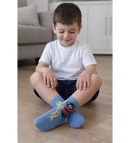 Bear Relax Baskılı Erkek Çocuk Çorap (Mavi)